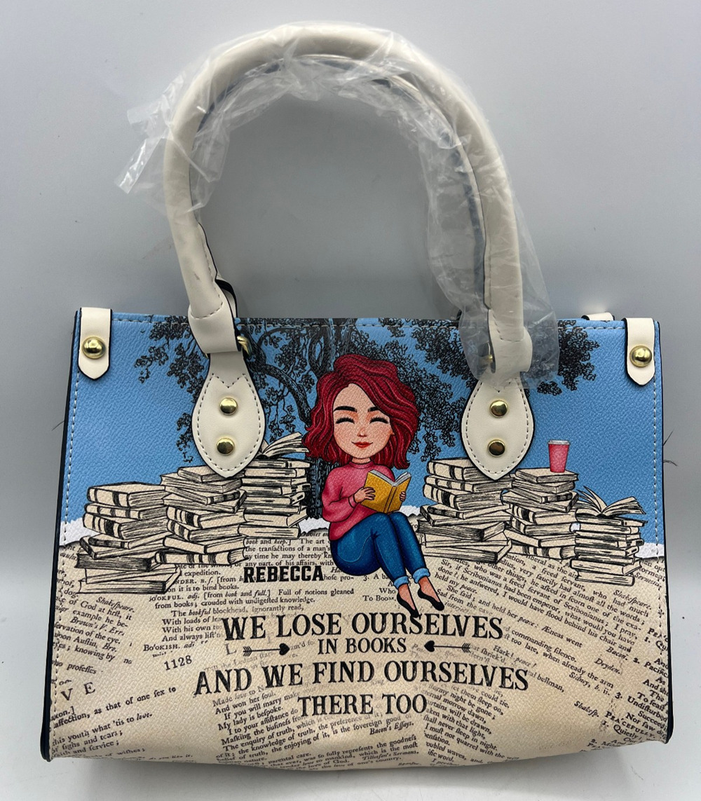 BECCA Blue & Cream Booklover Print Satchel